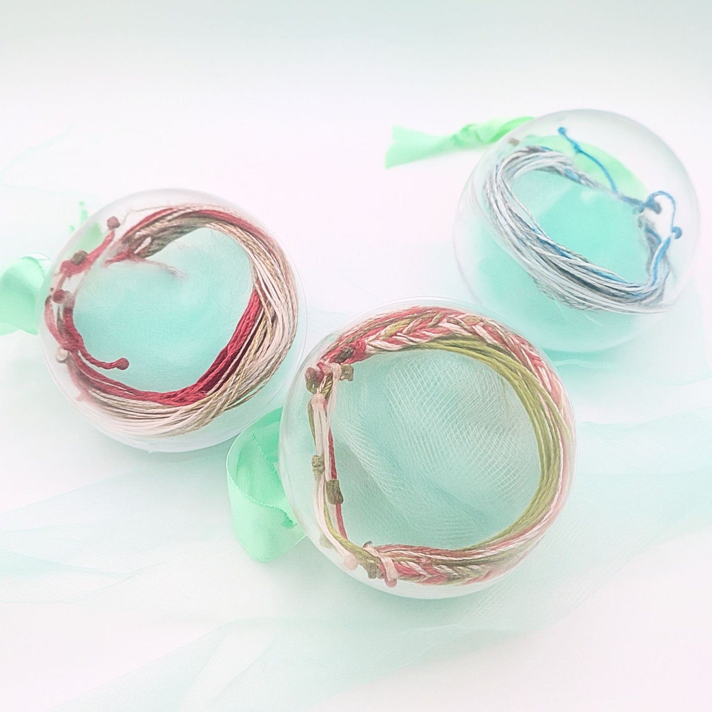 Blue Christmas Holiday Ornament Set | Macrame Bracelets