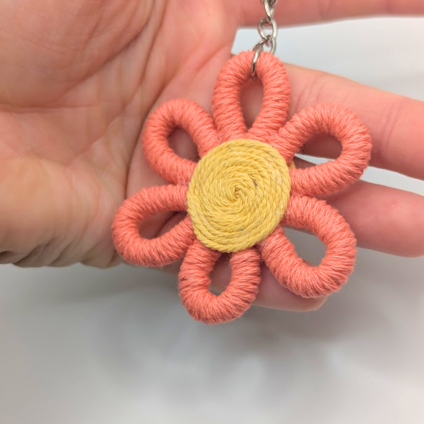 Macrame Flower Keychain - Coral