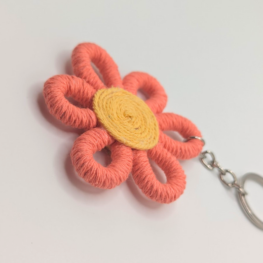 Macrame Flower Keychain - Coral
